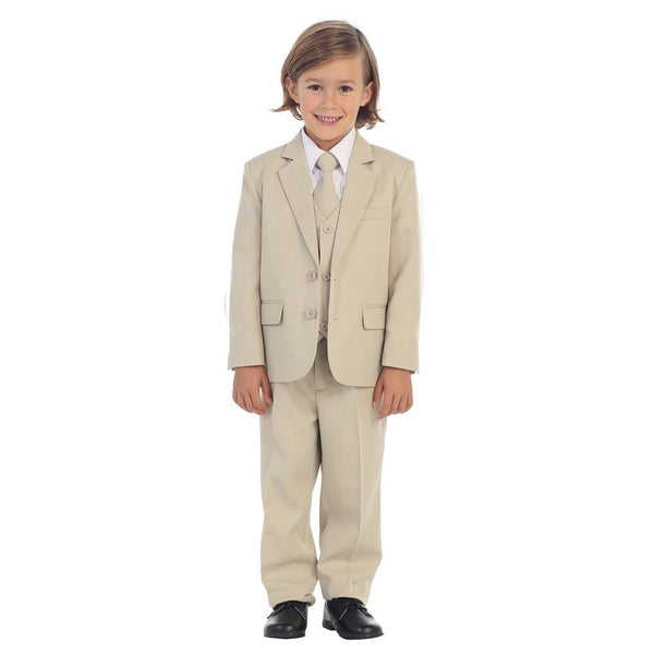 Little Boys Khaki Jewels & Gents Jacket Vest Shirt Tie Pants 5 Pc Suit 2T-7 - SophiasStyle.com